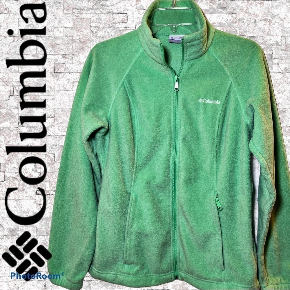 COLUMBIA Lime Green Full Zip Mock Neck Fleece Jacket,‎ Size Small